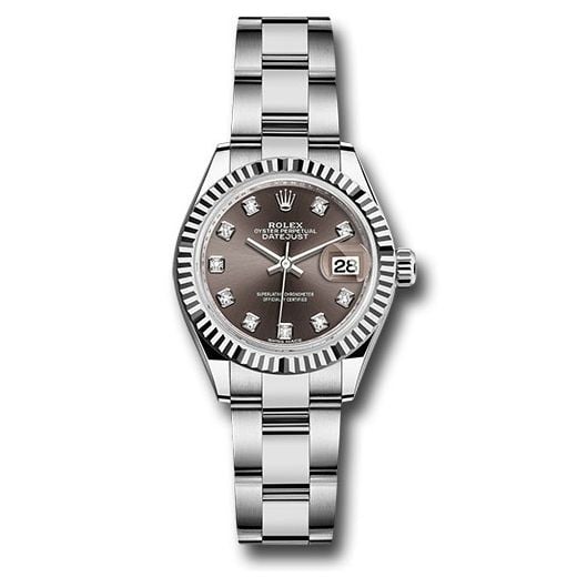 Đồng hồ Rolex Steel & White Gold Rolesor Lady-Datejust Fluted Bezel Dark Grey Diamond Dial Oyster Bracelet 279174 dgdo 28mm