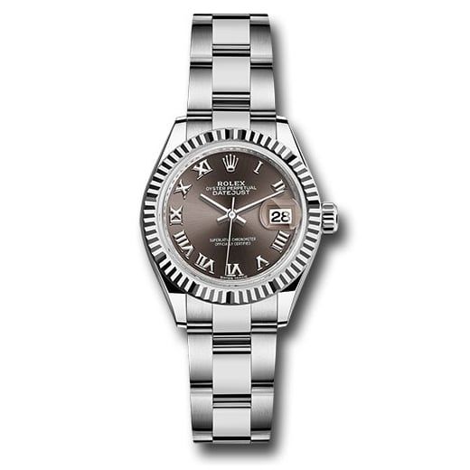 Đồng hồ Rolex Steel & White Gold Rolesor Lady-Datejust Fluted Bezel Dark Grey Roman Dial Oyster Bracelet 279174 dgro 28mm