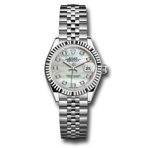 Đồng hồ Rolex Steel & White Gold Rolesor Lady-Datejust Fluted Bezel White Mother-Of-Pearl Diamond Dial Jubilee Bracelet 279174 mdj 28mm