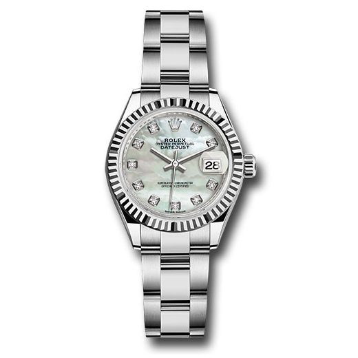 Đồng hồ Rolex Steel & White Gold Rolesor Lady-Datejust Fluted Bezel White Mother-Of-Pearl Diamond Dial Oyster Bracelet 279174 mdo 28mm