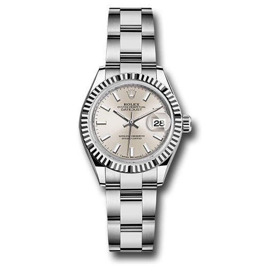 Đồng hồ Rolex Steel & White Gold Rolesor Lady-Datejust Fluted Bezel Silver Index Dial Oyster Bracelet 279174 sio 28mm