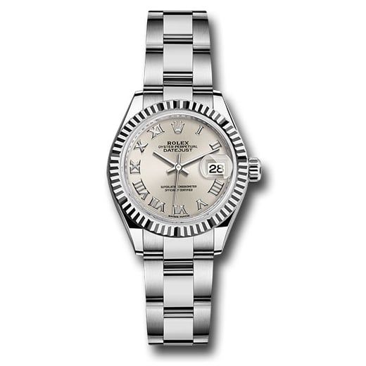 Đồng hồ Rolex Steel & White Gold Rolesor Lady-Datejust Fluted Bezel Silver Roman Dial Oyster Bracelet 279174 sro 28mm