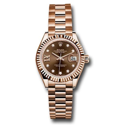 Đồng hồ Rolex Everose Gold Lady-Datejust Fluted Bezel Chocolate Diamond Star Dial President Bracelet 279175 cho9dix8dp 28mm