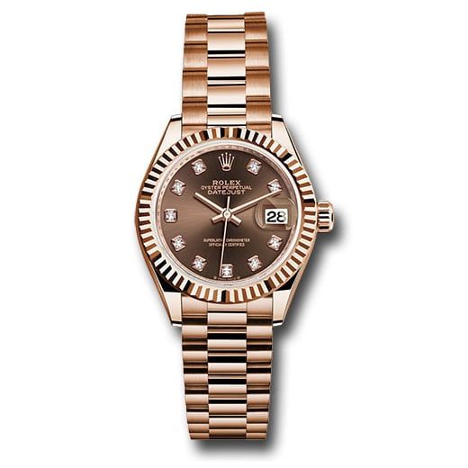 Đồng hồ Rolex Everose Gold Lady-Datejust Fluted Bezel Chocolate Diamond Dial President Bracelet 279175 chodp 28mm