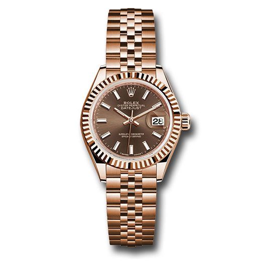 Đồng hồ Rolex Everose Gold Lady-Datejust Fluted Bezel Chocolate Index Dial Jubilee Bracelet 279175 choij 28mm