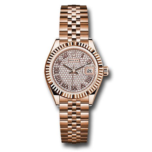 Đồng hồ Rolex Everose Gold Lady-Datejust Fluted Bezel Diamond-Paved Diamond Roman Dial Jubilee Bracelet 279175 dprj 28mm