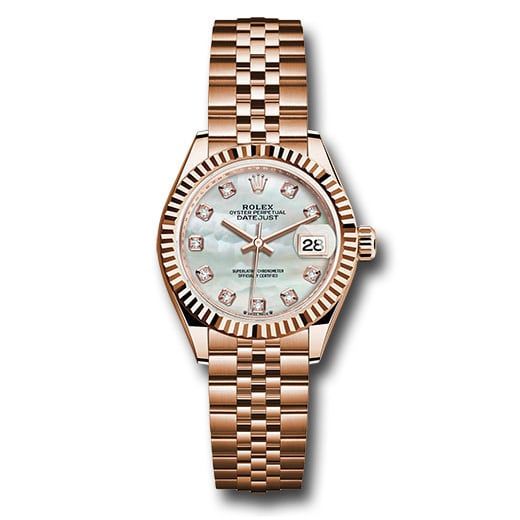 Đồng hồ Rolex Everose Gold Lady-Datejust Fluted Bezel White Mother-Of-Pearl Diamond Dial Jubilee Bracelet 279175 mdj 28mm