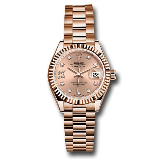 Đồng hồ Rolex Everose Gold Lady-Datejust Fluted Bezel Rosé Star Diamond Roman 9 Dial President Bracelet 279175 rs9dix8dp 28mm