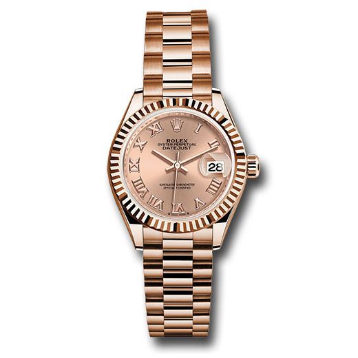 Đồng hồ Rolex Everose Gold Lady-Datejust Fluted Bezel Rosé Roman Dial President Bracelet 279175 rsrp 28mm