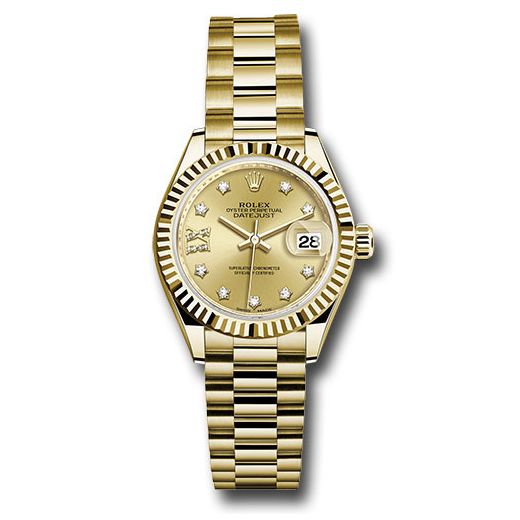 Đồng hồ Rolex Yellow Gold Lady-Datejust Fluted Bezel Champagne Diamond Star Dial President Bracelet 279178 ch9dix8dp 28mm