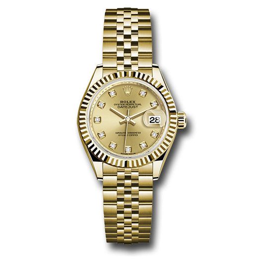 Đồng hồ Rolex Yellow Gold Lady-Datejust Fluted Bezel Champagne Diamond Dial Jubilee Bracelet 279178 chdj 28mm