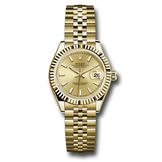 Đồng hồ Rolex Yellow Gold Lady-Datejust Fluted Bezel Champagne Index Dial Jubilee Bracelet 279178 chij 28mm