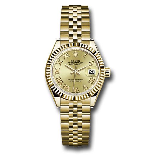 Đồng hồ Rolex Yellow Gold Lady-Datejust Fluted Bezel Champagne Roman Dial Jubilee Bracelet 279178 chrj 28mm