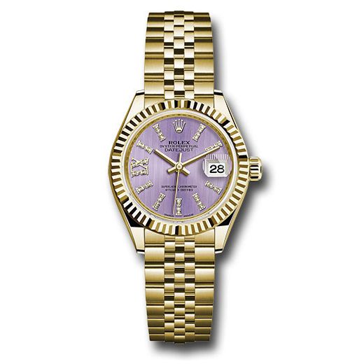 Đồng hồ Rolex Yellow Gold Lady-Datejust Fluted Bezel Lilac Stripe Diamond Index Dial Jubilee Bracelet 279178 lils36dix8dj 28mm