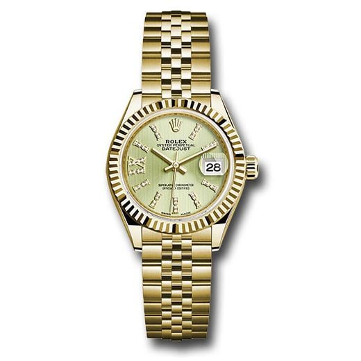 Đồng hồ Rolex Yellow Gold Lady-Datejust Fluted Bezel Linden Green Strip Diamond Index Dial Jubilee Bracelet 279178 lings36dix8dj 28mm