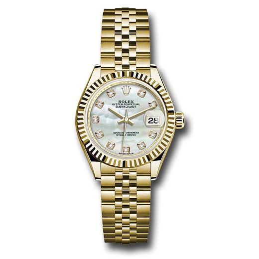 Đồng hồ Rolex Yellow Gold Lady-Datejust Fluted Bezel Mother-of-Pearl Diamond Dial Jubilee Bracelet 279178 mdj 28mm