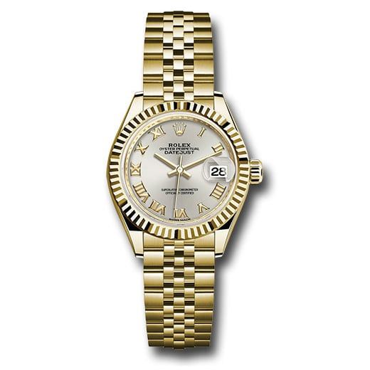 Đồng hồ Rolex Yellow Gold Lady-Datejust Fluted Bezel Silver Roman Dial Jubilee Bracelet 279178 srj 28mm