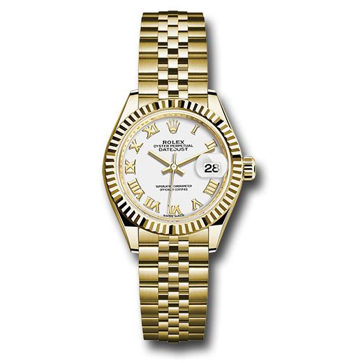 Đồng hồ Rolex Yellow Gold Lady-Datejust Fluted Bezel White Roman Dial Jubilee Bracelet 279178 wrj 28mm