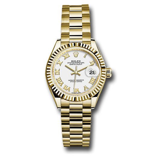 Đồng hồ Rolex Yellow Gold Lady-Datejust Fluted Bezel White Roman Dial President Bracelet 279178 wrp 28mm