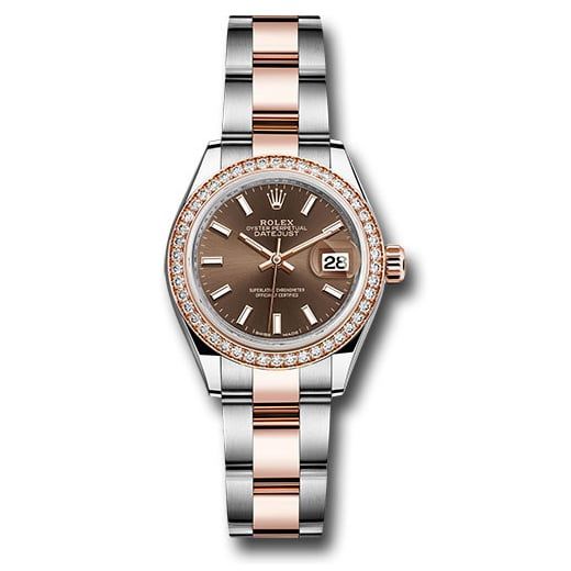 Đồng hồ Rolex Steel & Everose Gold Rolesor Lady-Datejust Diamond Bezel Chocolate Index Dial Oyster Bracelet 279381RBR choio 28mm