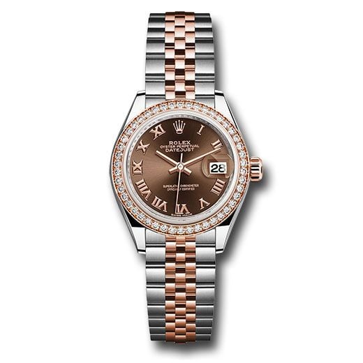 Đồng hồ Rolex Steel & Everose Gold Rolesor Lady-Datejust Diamond Bezel Chocolate Roman Dial Jubilee Bracelet 279381RBR chorj 28mm