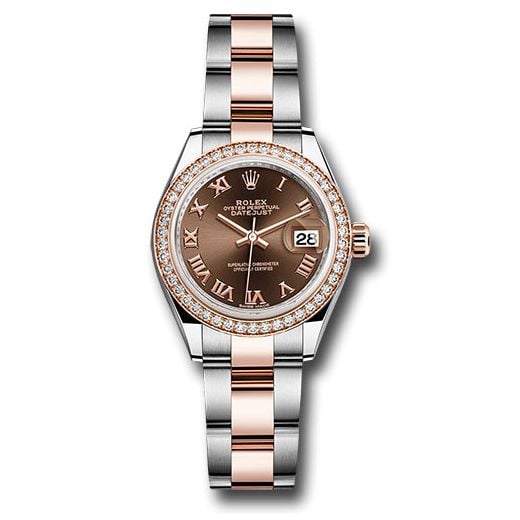 Đồng hồ Rolex Steel & Everose Gold Rolesor Lady-Datejust Diamond Bezel Chocolate Roman Dial Oyster Bracelet 279381RBR choro 28mm