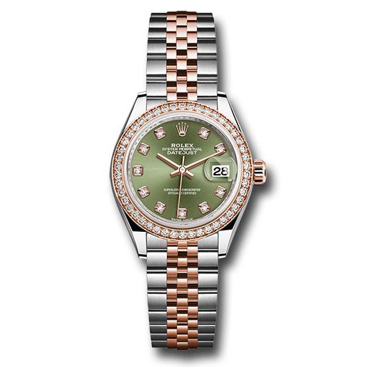 Đồng hồ Rolex Steel & Everose Gold Rolesor Lady-Datejust Diamond Bezel Olive Green Diamond Dial Jubilee Bracelet 279381RBR ogdj 28mm