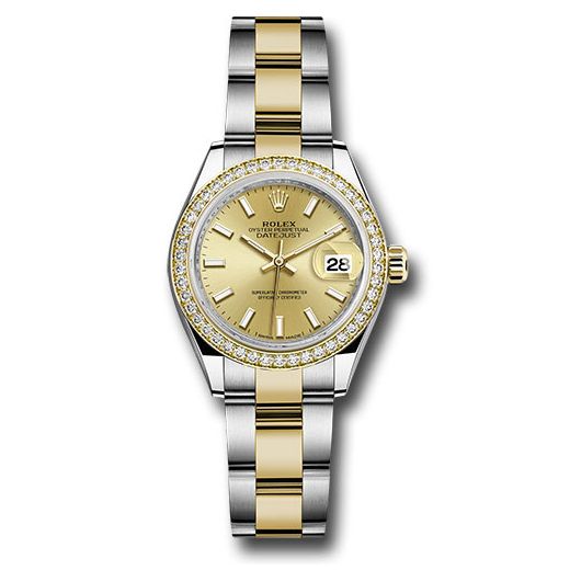 Đồng hồ Rolex Steel & Yellow Gold Rolesor Lady-Datejust Diamond Bezel Champagne Index Dial Oyster Bracelet 279383RBR chio 28mm