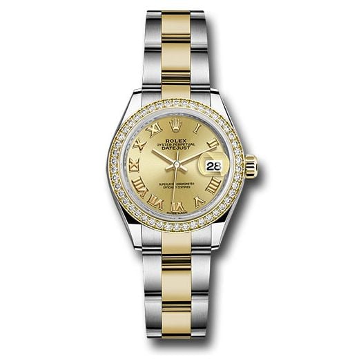 Đồng hồ Rolex Steel & Yellow Gold Rolesor Lady-Datejust Diamond Bezel Champagne Roman Dial Oyster Bracelet 279383RBR chro 28mm