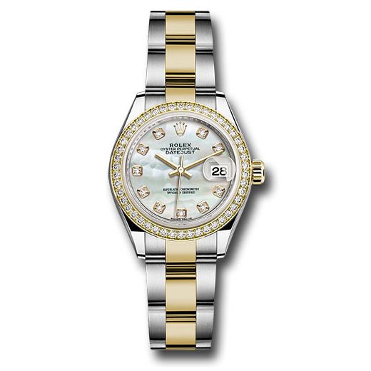 Đồng hồ Rolex Steel & Yellow Gold Rolesor Lady-Datejust Diamond Bezel White Mother-Of-Pearl Diamond Dial Oyster Bracelet 279383RBR mdo 28mm
