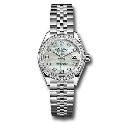 Đồng hồ Rolex Steel & White Gold Rolesor Lady-Datejust 44 Diamond Bezel White Mother-Of-Pearl Diamond Dial Jubilee Bracelet 279384RBR mdj 28mm