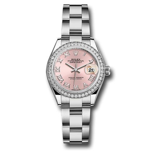 Đồng hồ Rolex Steel & White Gold Rolesor Lady-Datejust 44 Diamond Bezel Pink Roman Dial Oyster Bracelet 279384RBR pro 28mm