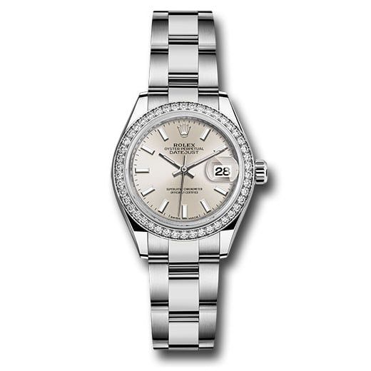 Đồng hồ Rolex Steel & White Gold Rolesor Lady-Datejust 44 Diamond Bezel Silver Index Dial Oyster Bracelet 279384RBR sio 28mm
