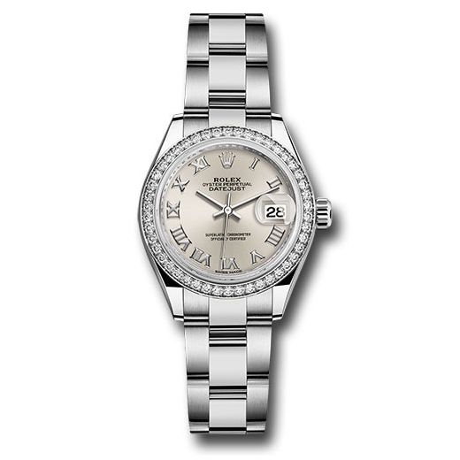 Đồng hồ Rolex Steel & White Gold Rolesor Lady-Datejust 44 Diamond Bezel Silver Roman Dial Oyster Bracelet 279384RBR sro 28mm