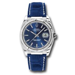Đồng hồ Rolex White Gold Datejust Fluted Bezel Blue Index Dial Blue Leather 116139 bsl 36mm
