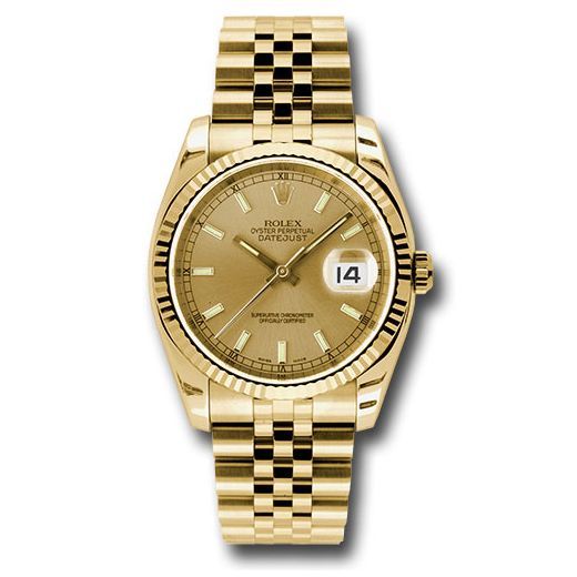 Đồng hồ Rolex Yellow Gold Datejust Fluted Bezel Champagne Index Dial Jubilee Bracelet 116238 chsj 36mm