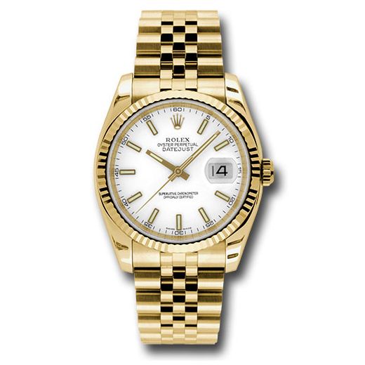 Đồng hồ Rolex Yellow Gold Datejust Fluted Bezel White Index Dial Jubilee Bracelet 116238 wsj 36mm