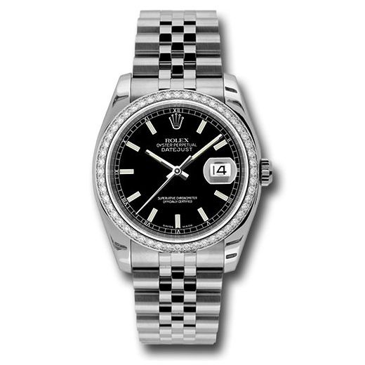 Đồng hồ Rolex Steel & White Gold Datejust 52 Diamond Bezel Black Index Dial Jubilee Bracelet 116244 bkij 36mm