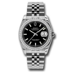Đồng hồ Rolex Steel & White Gold Datejust 52 Diamond Bezel Black Index Dial Jubilee Bracelet 116244 bkij 36mm