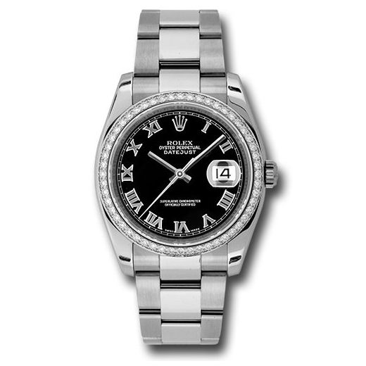 Đồng hồ Rolex Steel & White Gold Datejust 52 Diamond Bezel Black Roman Dial Oyster Bracelet 116244 bkro 36mm