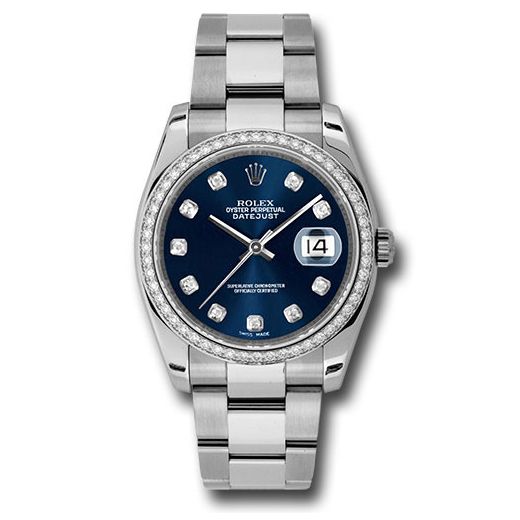 Đồng hồ Rolex Steel & White Gold Datejust 52 Diamond Bezel Blue Diamond Dial Oyster Bracelet 116244 bldo 36mm