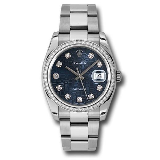 Đồng hồ Rolex Steel & White Gold Datejust 52 Diamond Bezel Blue Jubilee Diamond Dial Oyster Bracelet 116244 bljdo 36mm