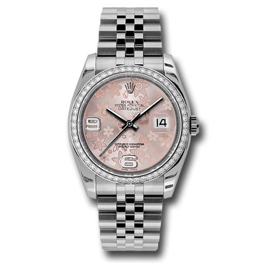 Đồng hồ Rolex Steel & White Gold Datejust 52 Diamond Bezel Pink Floral Arabic Dial Jubilee Bracelet 116244 pfaj 36mm