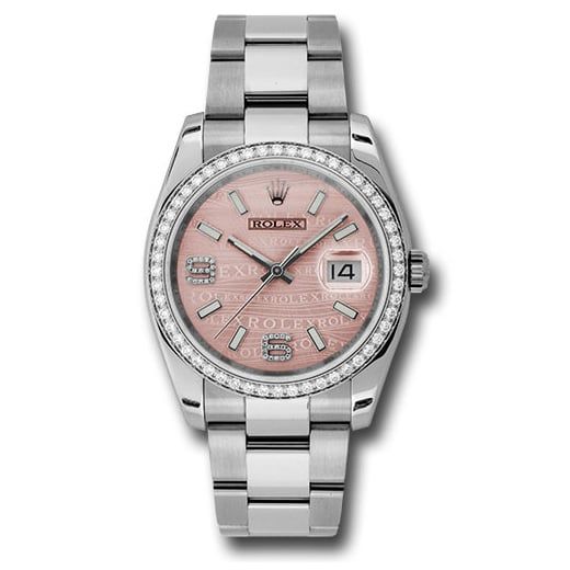 Đồng hồ Rolex Steel & White Gold Datejust 52 Diamond Bezel Pink Wave Diamond 6& 9 Arabic Dial Oyster Bracelet 116244 pwdao 36mm