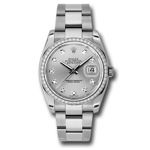 Đồng hồ Rolex Steel & White Gold Datejust 52 Diamond Bezel Silver Diamond Dial Oyster Bracelet 116244 sdo 36mm