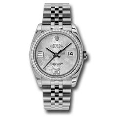 Đồng hồ Rolex Steel & White Gold Datejust 52 Diamond Bezel Silver Floral Arabic Dial Jubilee Bracelet 116244 sfaj 36mm