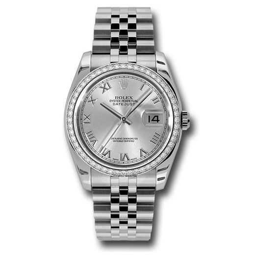 Đồng hồ Rolex Steel & White Gold Datejust 52 Diamond Bezel Silver Roman Dial Jubilee Bracelet 116244 srj 36mm