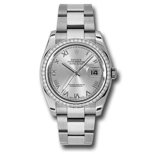 Đồng hồ Rolex Steel & White Gold Datejust 52 Diamond Bezel Silver Roman Dial Oyster Bracelet 116244 sro 36mm