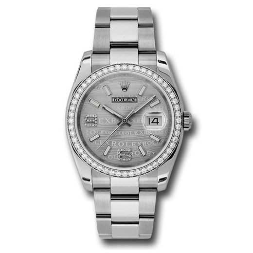Đồng hồ Rolex Steel & White Gold Datejust 52 Diamond Bezel Silver Wave Diamond 6 & 9 Arabic Dial Oyster Bracelet 116244 swdao 36mm