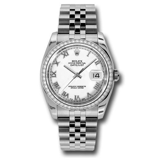 Đồng hồ Rolex Steel & White Gold Datejust 52 Diamond Bezel White Roman Dial Jubilee Bracelet 116244 wrj 36mm